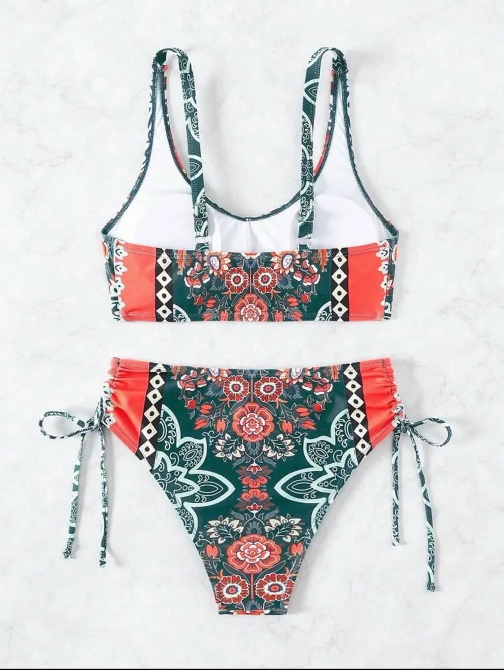 Teal Floral High-Waist Bikini Set - Women Swim